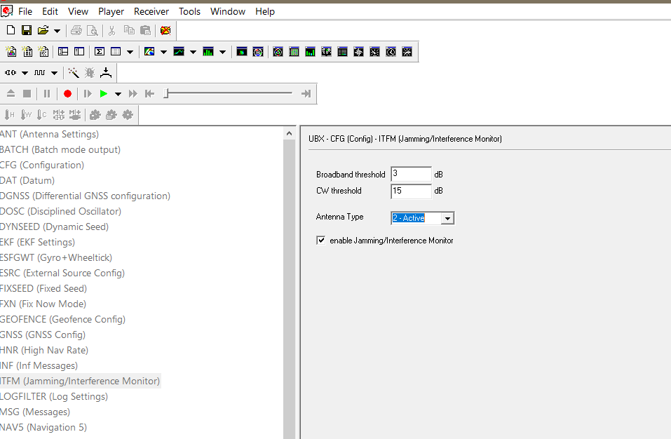 u-center ITFM interference detection settings